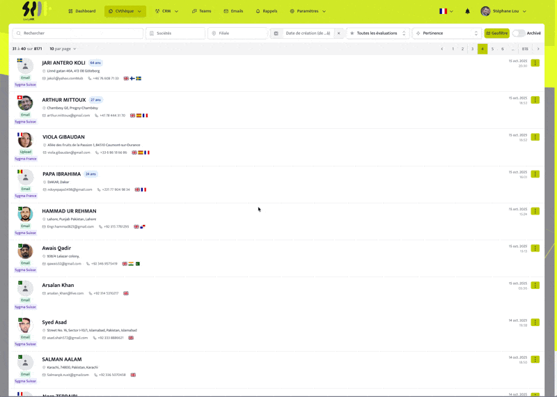 Interface LucyHR - Gestion de candidatures